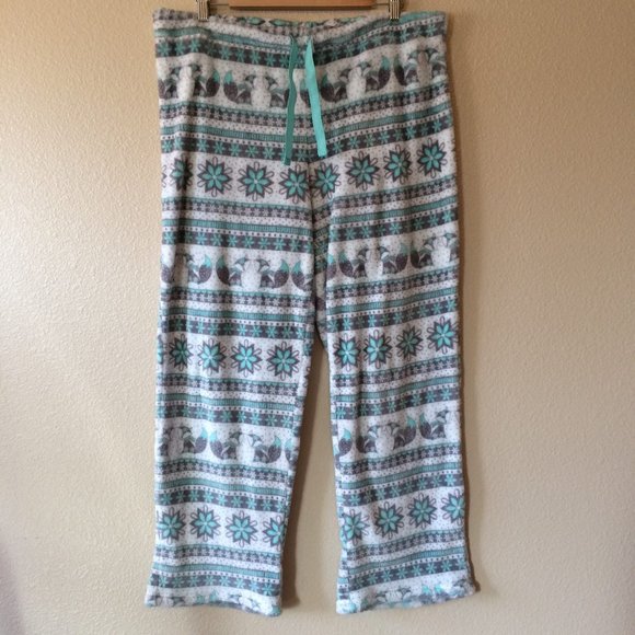 Pajama Pants XL Snowflake Fox Green Fleece Top Pullover Minky Cozy Lot - Picture 3 of 8